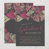 Invitation Fête de la Saint-Galentin moderne gris et rose (Devant / Derrière)