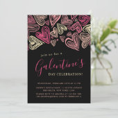 Invitation Fête de la Saint-Galentin moderne noir et rose (Debout devant)
