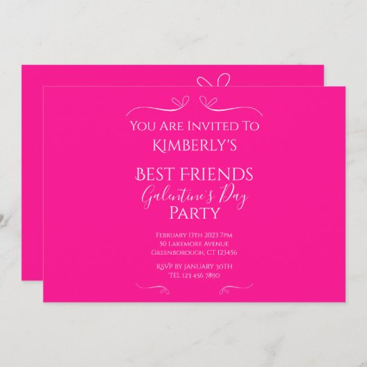 Invitation Fête de la Saint-Galentin rose chaud moderne (Devant / Derrière)