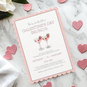 Invitation Fête de la Saint-Galentin rose mignonne Fille Brun