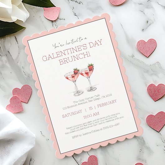 Invitation Fête de la Saint-Galentin rose mignonne Fille Brun