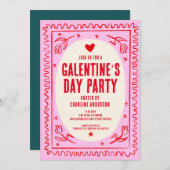 Invitation Fête de la Saint-Galentin Rouge rose dessiné à la (Devant / Derrière)