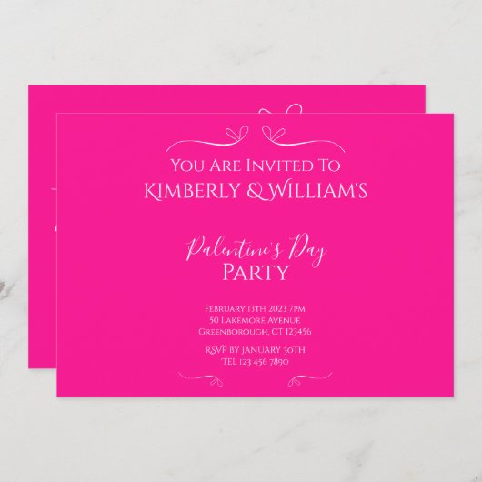 Invitation Fête de la Saint-Palentin rose-chaud moderne (Devant / Derrière)