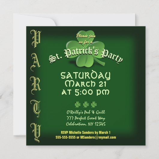 Invitation Fête de la Saint Patrick (Dos)