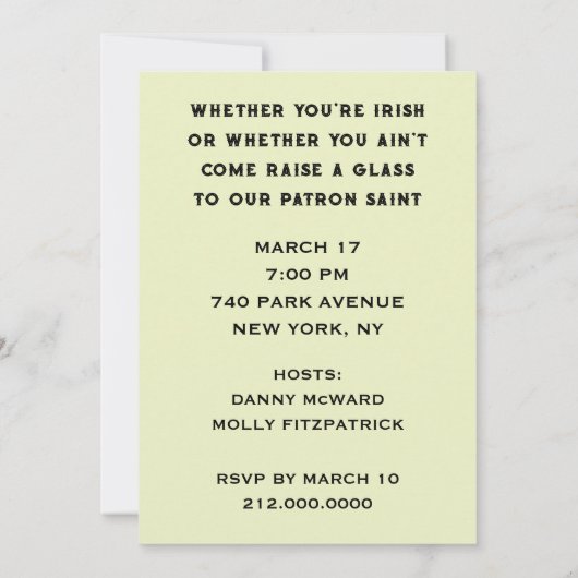 Invitation Fête de la Saint Patrick (Dos)