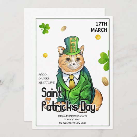 Invitation Fête de la Saint Patrick (Devant / Derrière)