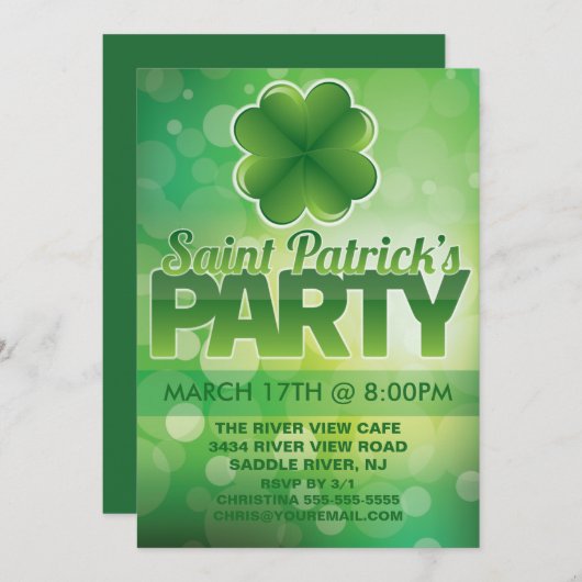 Invitation Fête de la Saint-Patrick du shamrock (Devant / Derrière)