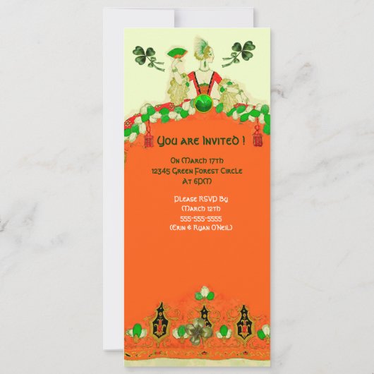INVITATION FÊTE DE LA SAINT-PATRICK LADY ORANGE AVEC TRÈFLES (Dos)
