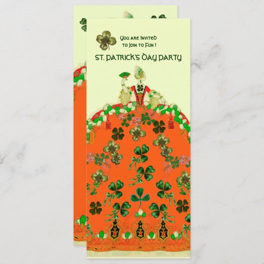 INVITATION FÊTE DE LA SAINT-PATRICK LADY ORANGE AVEC TRÈFLES (Devant / Derrière)