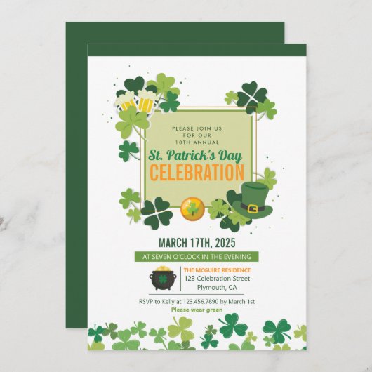 Invitation Fête de la Saint Patrick moderne (Devant / Derrière)