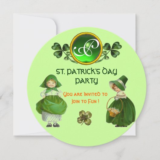 INVITATION FÊTE DE LA SAINT-PATRICK PARTIE VERTE MONOGRAMME É (Devant)
