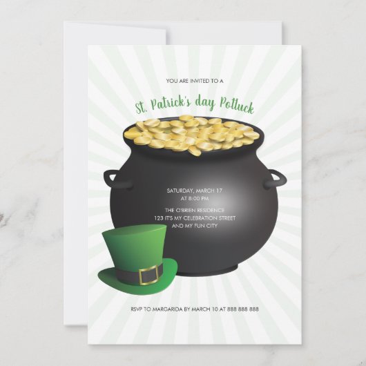 Invitation Fête de la Saint Patrick Potluck Jour de la St Pat (Devant)