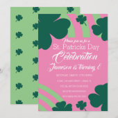 Invitation Fête de la Saint-Patrick Shamrock Vert Arc-en-ciel (Devant / Derrière)