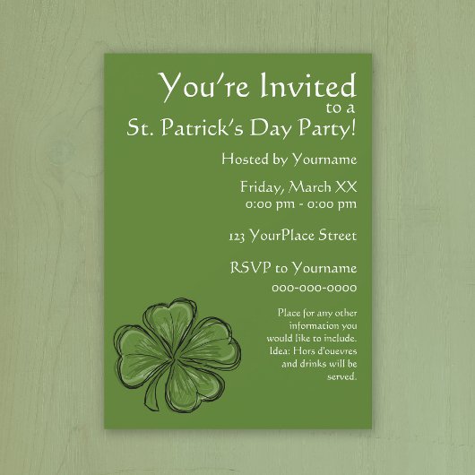 Invitation Fête de la Saint Patrick, Shamrock verte