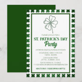 Invitation Fête de la Saint-Patrick Trèfle Vert Élégant (Devant / Derrière)