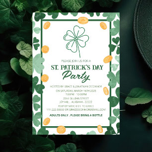 Invitation Fête de la Saint-Patrick Trèfle Vert Élégant