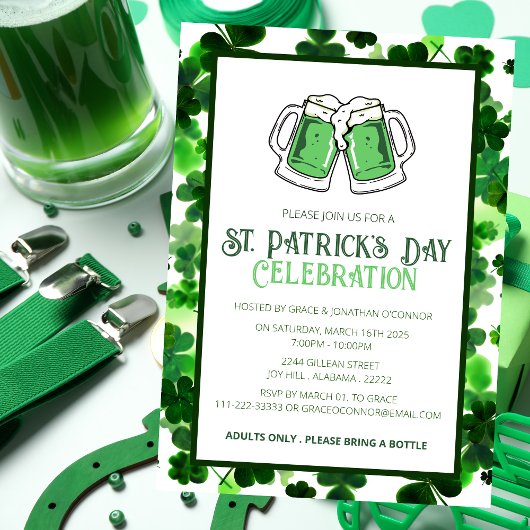 Invitation Fête de la Saint-Patrick Trèfle Vert Élégant