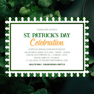 Invitation Fête de la Saint-Patrick Trèfle Vert et Blanc