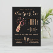 Invitation Fête de la Saint-Sylvestre Bouteille d'or Noir (Debout devant)