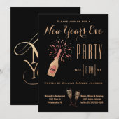 Invitation Fête de la Saint-Sylvestre Bouteille d'or Noir (Devant / Derrière)