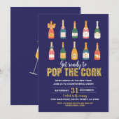 Invitation Fête de la Saint Sylvestre Champagne Bouteille Pop (Devant / Derrière)