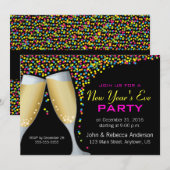 Invitation Fête de la Saint-Sylvestre Champagne & Confetti (Devant / Derrière)