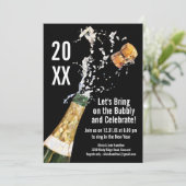 Invitation Fête de la Saint Sylvestre Champagne moderne Bubbl (Debout devant)