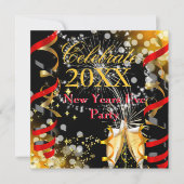 Invitation Fête de la Saint-Sylvestre Champagne Rouge Or (Devant)