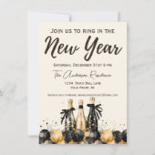 Invitation Fête de la Saint-Sylvestre du Champagne Noir et Or (Devant)