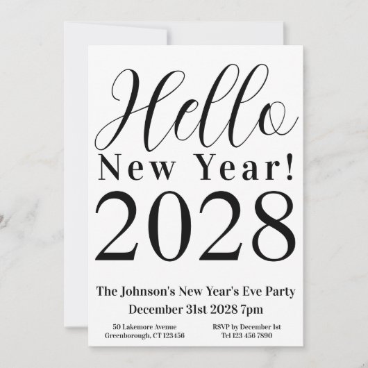 Invitation Fête de la Saint Sylvestre Noir et Blanc (Devant)