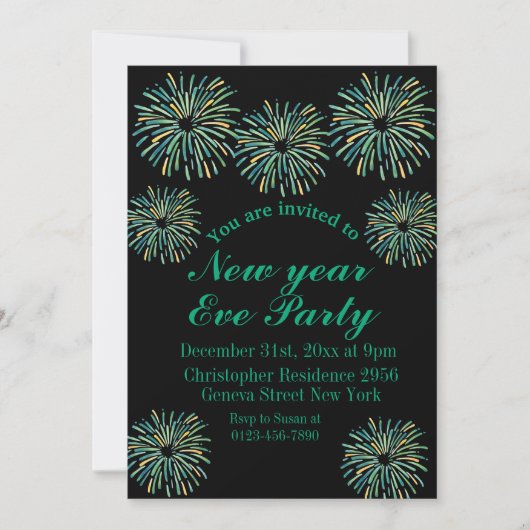Invitation Fête de la Saint-Sylvestre noire moderne et scinti (Devant)
