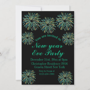 Invitation Fête de la Saint-Sylvestre noire moderne et scinti