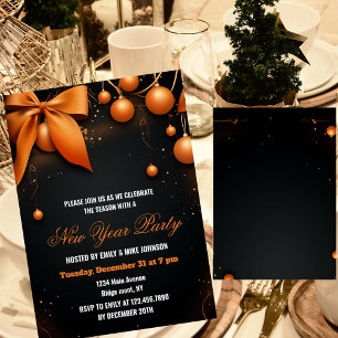 Invitation Fête de la Saint-Sylvestre Orange et Noir 2026