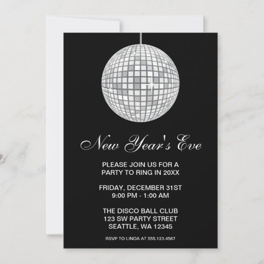 Invitation Fête de la Saint-Sylvestre Silver Disco Ball (Devant)