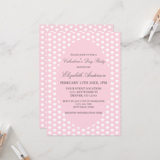 Invitation Fête de la Saint-Valentin aux cœurs roses (Devant/Arrière en situation)