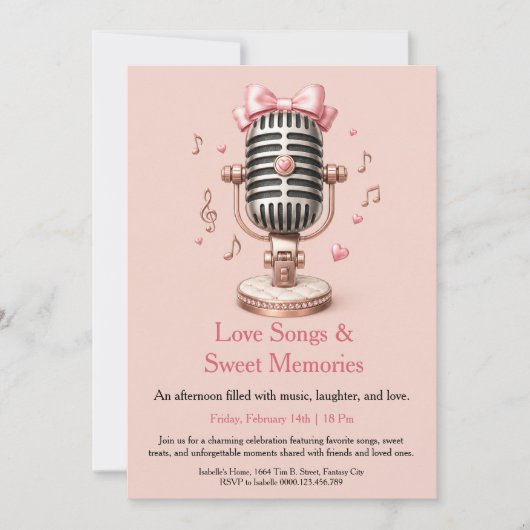 Invitation Fête de la Saint-Valentin avec des notes d'amour e (Devant)