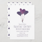 Invitation Fête de la Saint-Valentin Cœur Aquarelle Violet (Devant / Derrière)