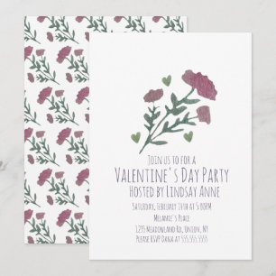 Invitation Fête de la Saint-Valentin Cœur Fleurs Aquarelle