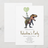 Invitation Fête de la Saint-Valentin Cœur Vert Dinosaure (Devant / Derrière)