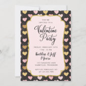 Invitation Fête de la Saint-Valentin cœurs roses et or (Devant)