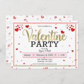 Invitation Fête de la Saint-Valentin Cœurs Rouge Or (Devant / Derrière)