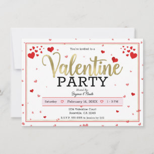 Invitation Fête de la Saint-Valentin Cœurs Rouge Or