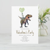 Invitation Fête de la Saint-Valentin Dinosaure Cœur Vert (Debout devant)
