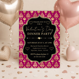 Invitation Fête de la Saint-Valentin en damassé cœur rose et 