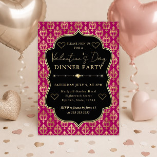 Invitation Fête de la Saint-Valentin en damassé de cœur rose
