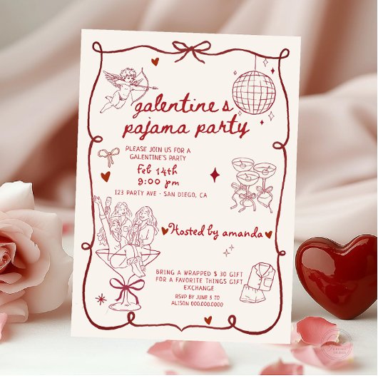 Invitation Fête de la Saint-Valentin en pyjama