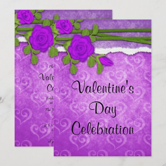 Invitation Fête de la Saint-Valentin Fleur Violette Romantiqu (Devant / Derrière)