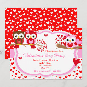 Invitation Fête de la Saint-Valentin Hiboux Mignons de la Sai