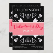 Invitation Fête de la Saint Valentin moderne rose noir et bla (Devant / Derrière)