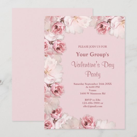 Invitation Fête de la Saint Valentin rose/blanc (Devant / Derrière)